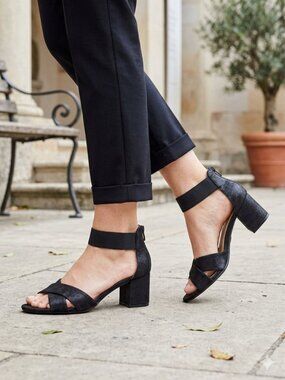 Black Block Heel Ever Sandals With Ankle Strap By White Mountain